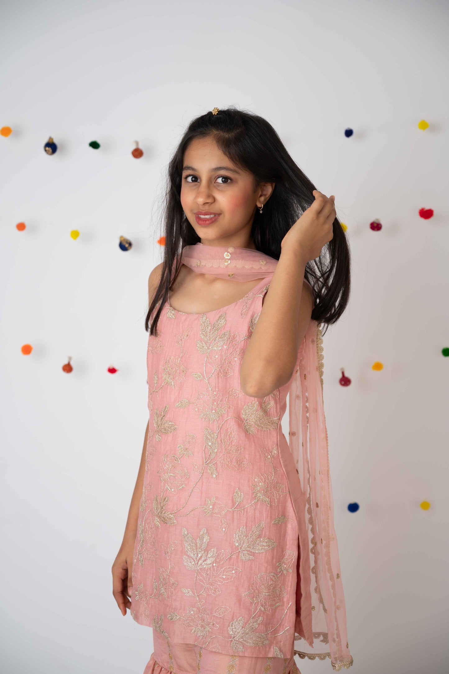Pink Zari Jaal Kurta with Garara & Net Dupatta