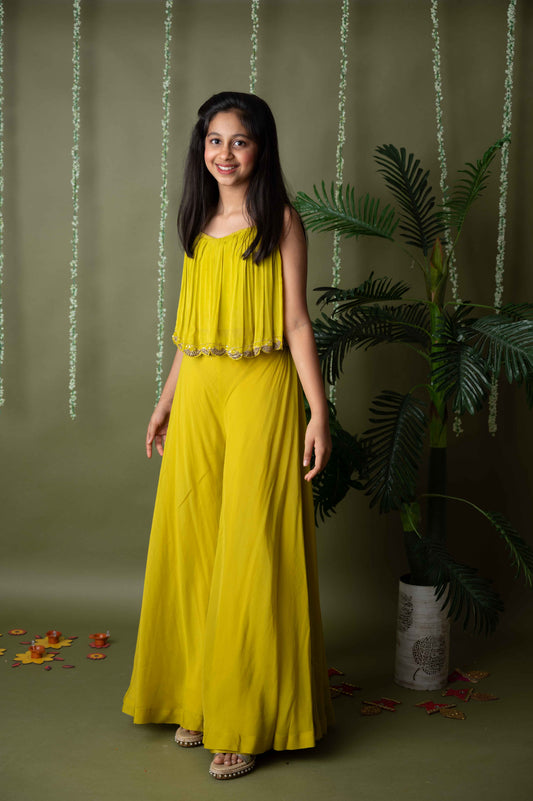 Green Pleated Top with Palazzo Set