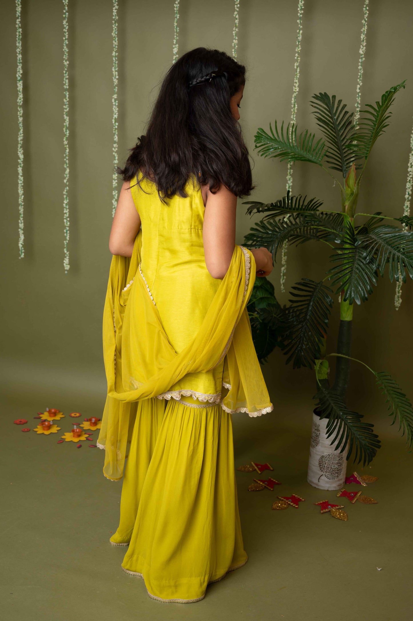 Green Gota Hand Embroidered Kurta Garara Set