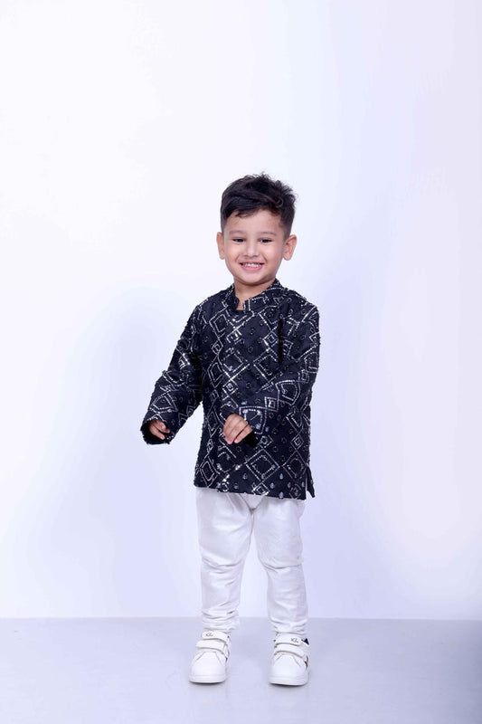 Midnight Black Cotton Denim Bandhgala Set