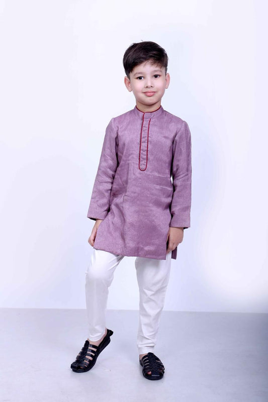 Lavender Chanderi Silk Kurta Set with Printed Bundi