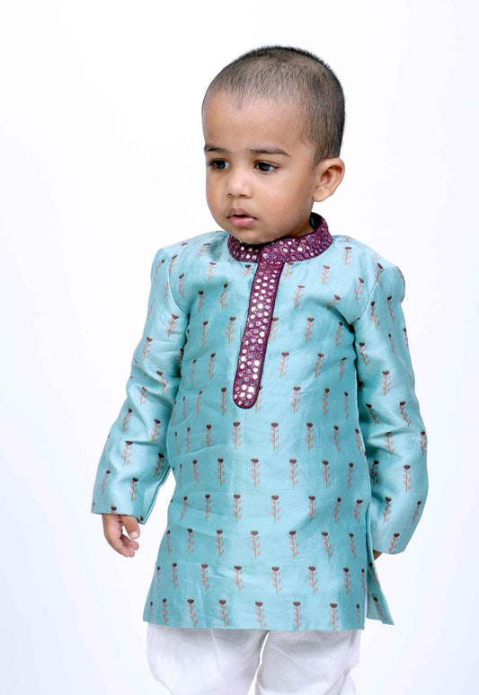 Sea Green Chanderi Kurta with Cotton Pyjamas