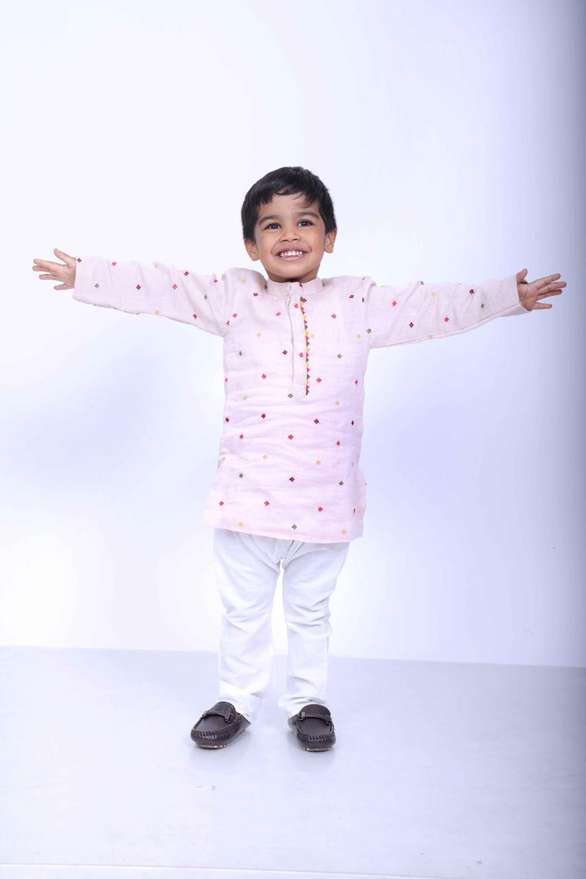Blush Pink Mul Chanderi Kurta Set